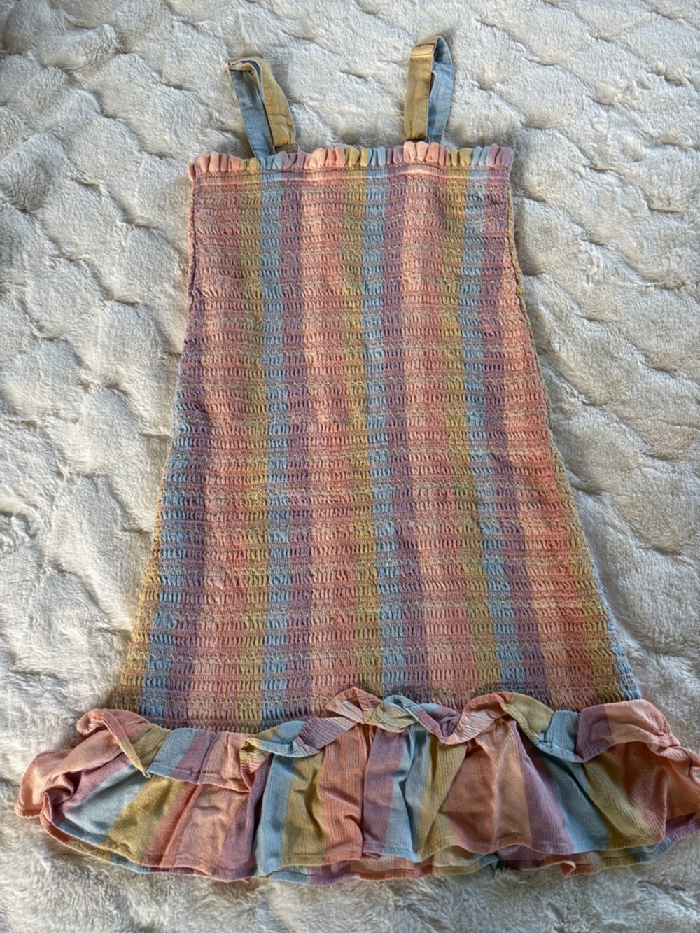 American Eagle Outfitters Pastel Striped Smocked Sundress - Pink, Blue, Yellow.